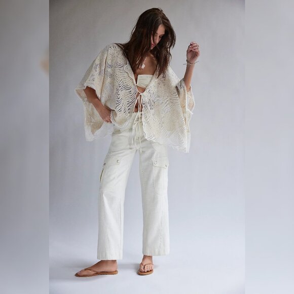 Free People We The Free Park Ave Pants XS Women Cargo Ivory Trousers Pant 45146 - Picture 1 of 5
